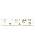 Дървен надпис за декорация Ем Арт - Laugh, 15.05 x 4 x 1.25 cm, бял