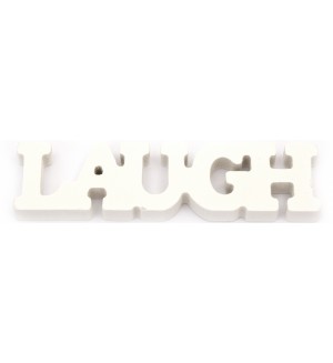 Дървен надпис за декорация Ем Арт - Laugh, 15.05 x 4 x 1.25 cm, бял