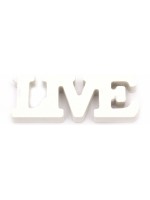 Дървен надпис за декорация Ем Арт - Live, 10 x 4 x 1.25 cm, бял