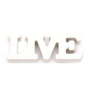 Дървен надпис за декорация Ем Арт - Live, 10 x 4 x 1.25 cm, бял