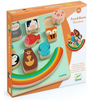 Дървен образователен пъзел Djeco - Баланс животни и дъга Дървен образователен пъзел Djeco - Баланс животни и дъга