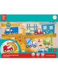 Дървен образователен пъзел Hape - Строителни машини, 10 части