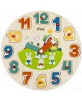 Дървен образователен пъзел Pino - Часовник и числа, зайчета