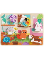 Дървен образователен пъзел Tooky Toy - 3D домашни любимци