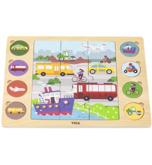 Дървен образователен пъзел Viga Toys - Превозни средства