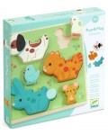 Дървен пъзел 2 в 1 Djeco Puzz & Play - Friends, 6 части