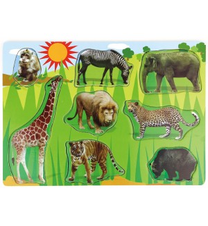 Дървен пъзел Acool Toy - Диви животни, 9 части