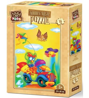 Дървен пъзел Art Puzzle от 16 части - Приключението на птиците