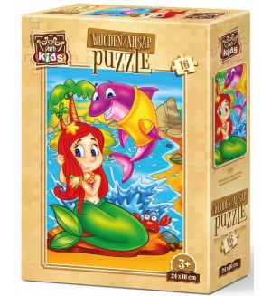 Дървен пъзел Art Puzzle от 16 части - Русалката и нейния приятел