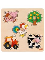 Дървен пъзел Goki - На село, с дръжки, 5 части