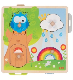 Дървен пъзел Goki - Времето, със скрити картинки Дървен пъзел Goki - Времето, със скрити картинки