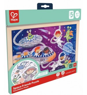 Дървен пъзел Hape Internaational - Космически приятели