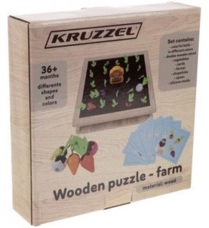 Дървен пъзел Kruzzel - Ферма, 132 части