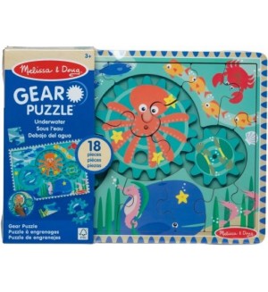 Дървен пъзел Melissa & Doug - Подводни съоръжения, 18 части