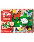 Дървен пъзел Melissa & Doug - Селскостопански животни, 8 части