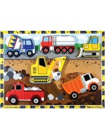 Дървен пъзел Melissa & Doug - Строителни машини, 6 части