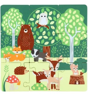 Дървен пъзел Orange Tree Toys - Горски животни, 9 части 