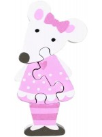 Дървен пъзел Orange Tree Toys - Розово мишле, 4 части 