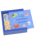Дървен пъзел Orange Tree Toys - Sea Life, с числа, 22 части