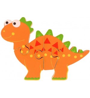 Дървен пъзел Orange Tree Toys - Стегозавър, 4 части