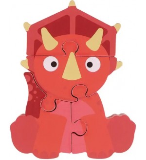Дървен пъзел Orange Tree Toys - Трицераптор, 4 части