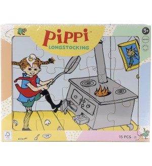 Дървен пъзел Pippi - Пипи прави палачинки, 15 части
