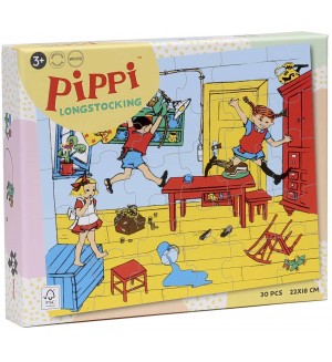 Дървен пъзел Pippi - Пипи, Томи и Аника се забавляват, 30 части