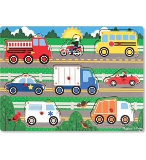 Дървен пъзел с дръжки Melissa & Doug - Превозни средства