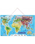  Дървен пъзел с магнитни части Woody - Карта на света, 2 в 1