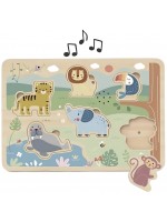Дървен пъзел със звуци Tooky Toy - Животни, 6 части