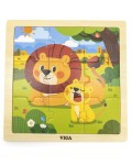 Дървен пъзел Viga Toys - Лъв с лъвче, 9 части