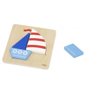Дървен пъзел Viga Toys - Платноходка, 4 части