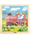 Дървен пъзел Viga Toys – Зайче машинист, 9 части