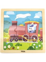 Дървен пъзел Viga Toys – Зайче машинист, 9 части