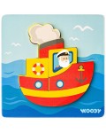 Дървен пъзел Woody - Корабче, 5 части