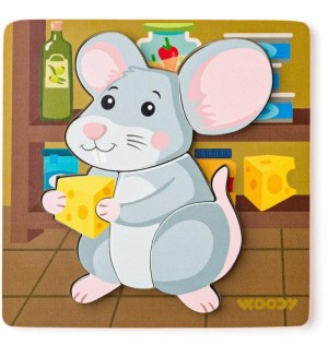 Дървен пъзел Woody - Мишле, 5 части Дървен пъзел Woody - Мишле, 5 части