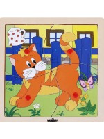 Дървен пъзел Woody - Веселото влакче, коте, 4 части Дървен пъзел Woody - Веселото влакче, коте, 4 части