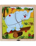 Дървен пъзел Woody - Веселото влакче, слонче, 4 части