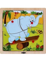 Дървен пъзел Woody - Веселото влакче, слонче, 4 части Дървен пъзел Woody - Веселото влакче, слонче, 4 части