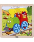 Дървен пъзел Woody - Веселото влакче, влакче, 4 части
