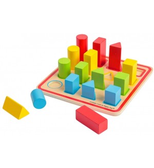 Дървен пъзел за сортиране Bigjigs - Форми, 17 части