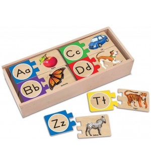 Дървен самокоригиращ се пъзел Melissa & Doug - Английска азбука
