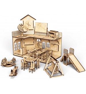 Дървен сглобяем комплект Woodpy - Училище за кукли, 197 части
