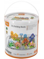Дървен строител Viga Toys PolarB - Град, с фигури и платформа, 100 части
