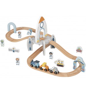 Дървен влак с релси Tooky Toy - Космическа станция Дървен влак с релси Tooky Toy - Космическа станция