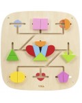 Дървена активна дъска Viga Toys - С лабиринт и геометрични фигури, за стена