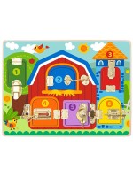 Дървена дъска с активности Tooky Toy - Резета и ключалки