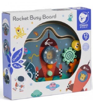 Дървена детска дъска Classic World - Космическа ракета с активности Дървена детска дъска Classic World - Космическа ракета с активности