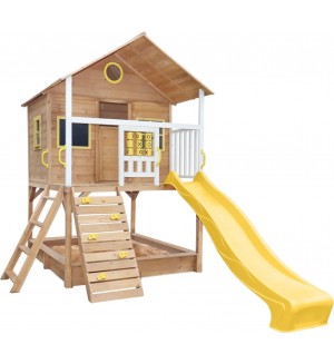 Дървена детска къща Ginger Home - С пясъчник и пързалка