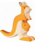 Дървена фигурка Holztiger - Кенгуру с малко